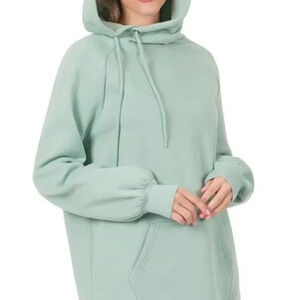 Zenana Women's Tie Hoodie Long Sweatshirt Long Sleeve Mint Green Size 1X
